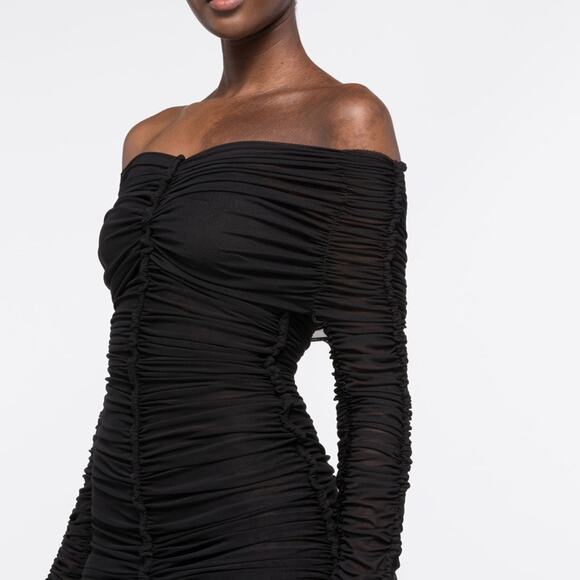 Az Factory with Ester Manas Long Sleeve Ruched Black Sheer Dress Sz FR 36‎ - Picture 6 of 7